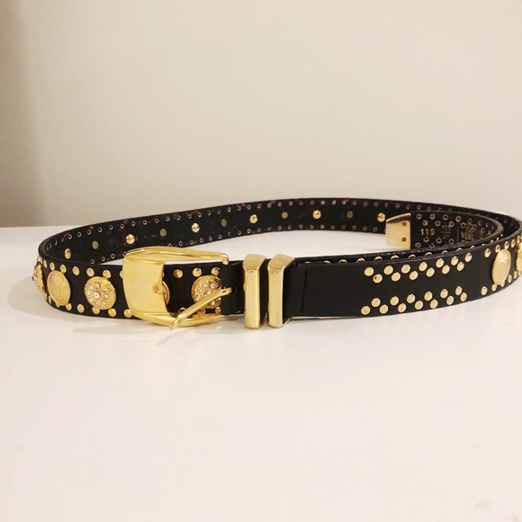 Auth GIANNI VERSACE medusa black leather gold belt - Picture 2 of 6